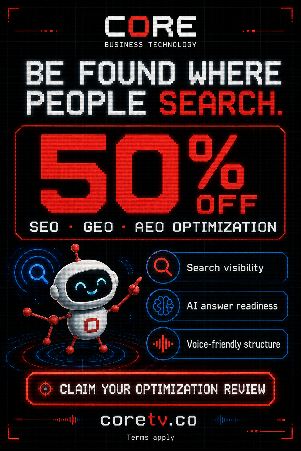 50% SEO - GEO - AEO Optimization - Front