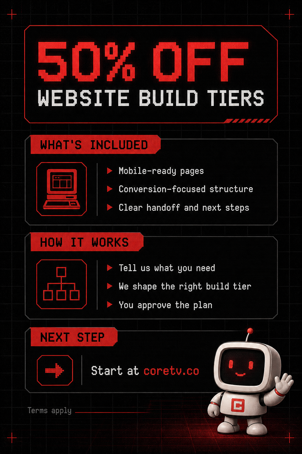 50% Website Build Tiers - Back